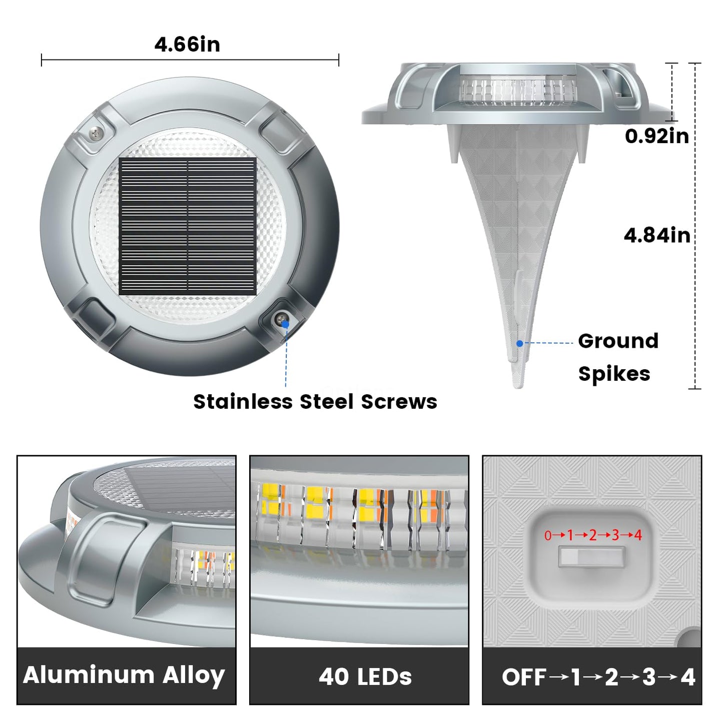 SIEDiNLAR Solar Driveway Lights Outdoor 4 Modes 40 LEDs Deck Driveway Markers Marine Dock Light Waterproof for Walkway Ground Pathway Step Garden Yard, White/Warm Dynamic Lighting (16 Pack)