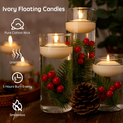 GINITIRI 36 Pack Floating Candles,2 inch Ivory Unscented Dripless Floating Candle for Centerpieces,5-6H Burning 2" Water Candles Bulk for Cylinder Vases,Weddings,Christmas Party,and Holiday