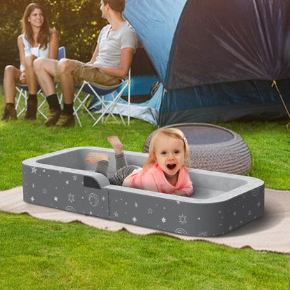 Derson Toddler Travel Bed, Portable Travel Beds - Foldable Soft Foam Floor Cot with Washable Cover, 2-in-1 Convertible Sofa Bed for Toddler and Kids for Indoor & Outdoor Use (Star Grey)