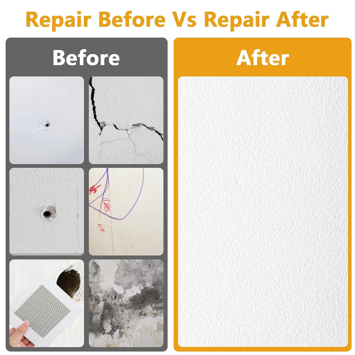 KURUI Drywall Repair Kit - 8.8oz Spackle Paste with Scraper & Sandpaper Sheets | Easy Home Repair Solution
