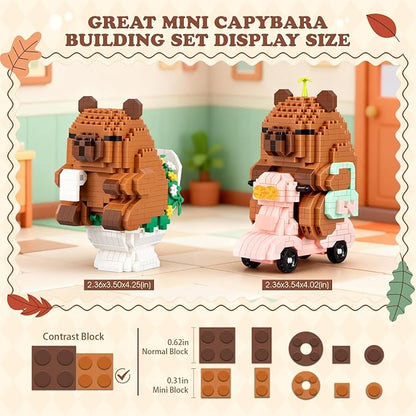 Capybara Building Sets Easter Micro Mini Capybara Models with Motorcycle and Bathroom Scene Funny Animal Desk Decor Gift Christmas Birthday Ages 14+