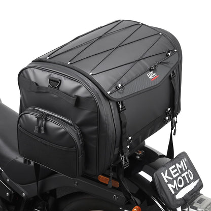 KEMIMOTO Motorcycle Travel Luggage Bags, Expandable Large Capacity Motorcycle Tail Bag, Waterproof Rear Rack Trunk, Motor Pannier Bag with Rain Cover and Straps 60L-80L
