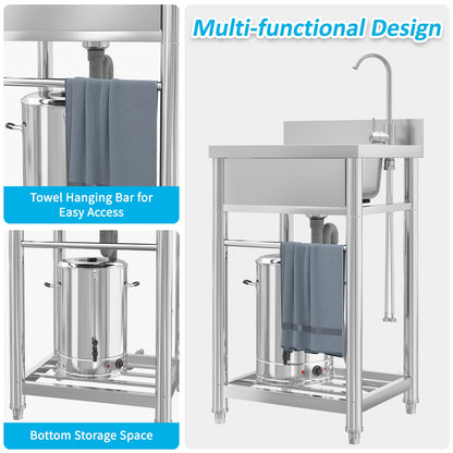 Granper 22in Stainless Steel Utility Sink, laundry sink with Cabinet, Outdoor Sink Station for Lawn & Garden