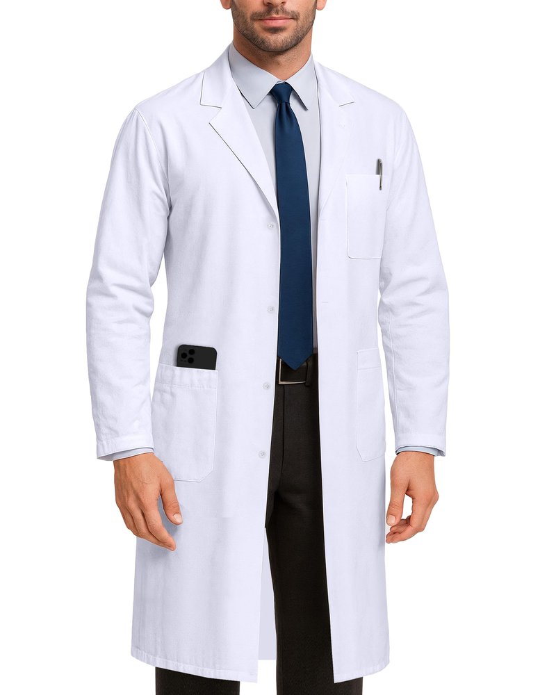 NY Threads Professional Lab Coat for Men Long Sleeve Poly Cotton Medical Coat 1 Pack, Medium, White