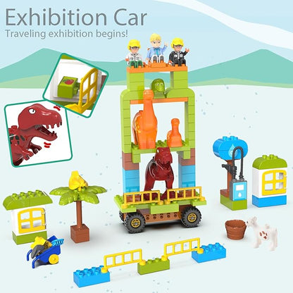 Building Blocks for Toddlers 3-5 Dinosaur Toys- Dinosaurs Car Build Learn and Play Educational Interactive Creative DIY Toy Compatible with All Major Brands Gift for Kids Boys Girls