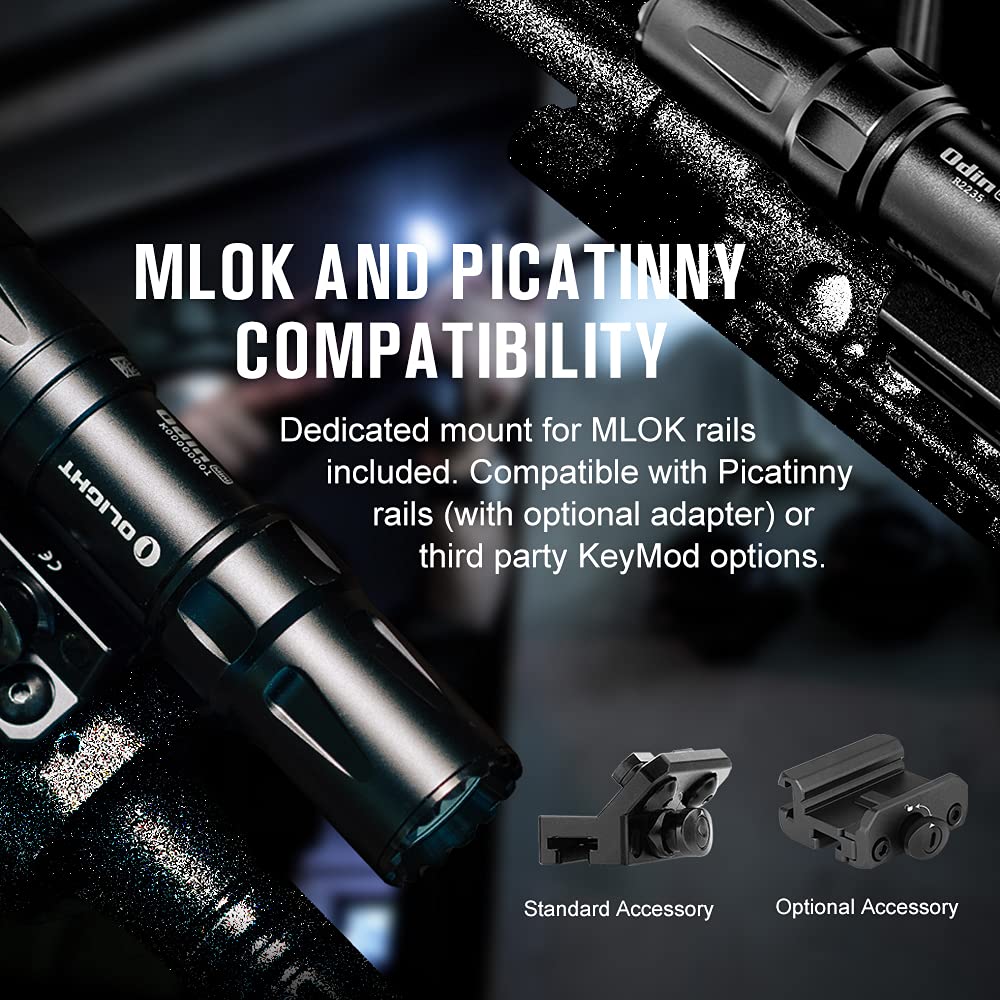 OLIGHT Odin Mini Ultra Compact MIok Tactical Flashlight, 1250 Lumens 14400 Candela 240 Meters Rechargeable Weaponlight for Hunting Outdoor Use with Remote Pressure Switch and Slide Rail Mount