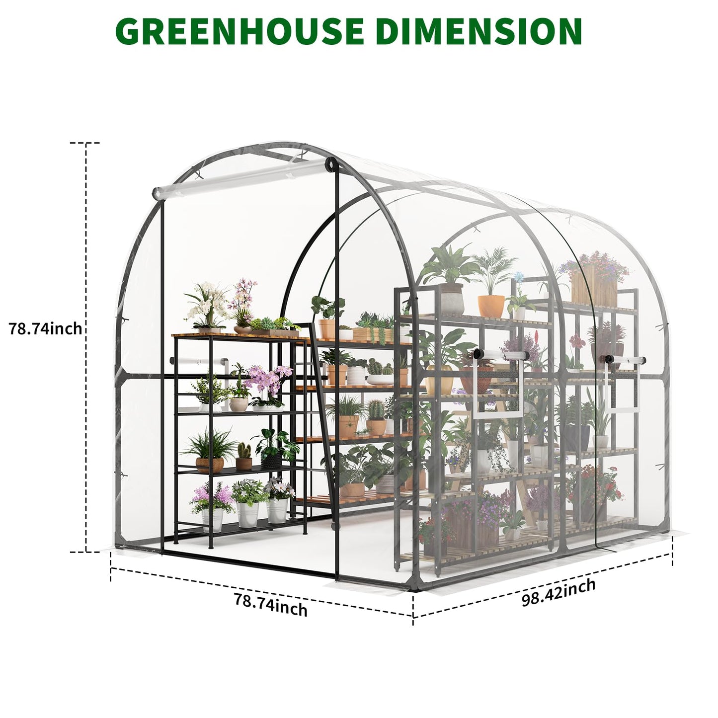 GarveeLife 8.2x6.6x6.6 ft Premium Greenhouse for Outdoors,Upgraded Portable Walk-in Heavy Duty Frame Large Garden Plant Hot Outside Hoop House,Transparent