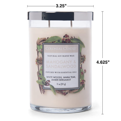 Colonial Candle Mahogany & Sandalwood Scented Jar Candle, Classic Cylinders Collection, 2 Wick, Brown, 11 oz - Up to 80 Hours Burn