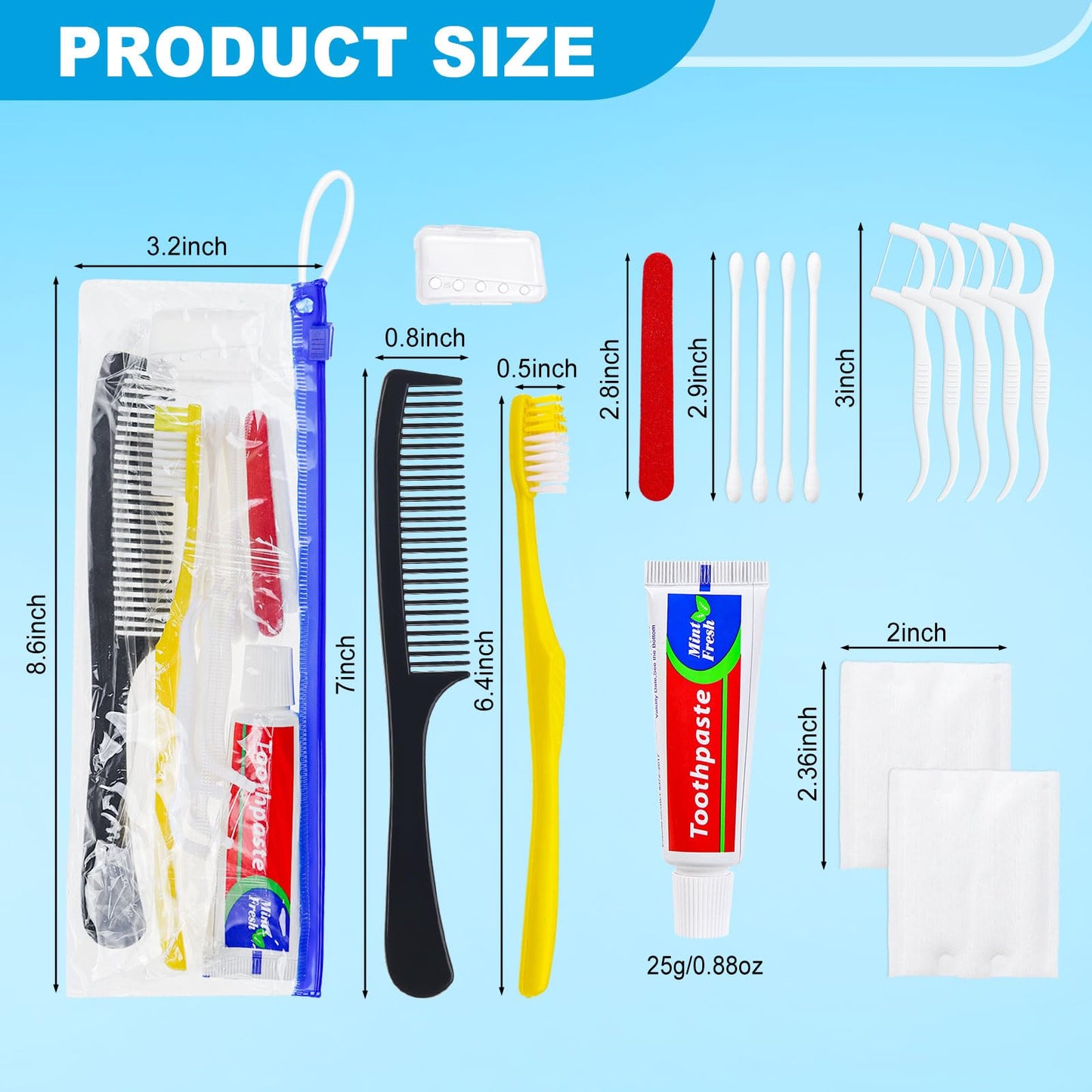 Xuezoioy Personal Hygiene Kit Bulk Pack of 100,Yellow Disposable Toothbrushes with Toothpaste Floss Comb Cover and Hotel Vanity Set Basic Travel Toiletry Kit Supplies for Homeless,Charity,Guests