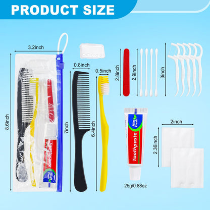 Xuezoioy Personal Hygiene Kit Bulk Pack of 100,Yellow Disposable Toothbrushes with Toothpaste Floss Comb Cover and Hotel Vanity Set Basic Travel Toiletry Kit Supplies for Homeless,Charity,Guests