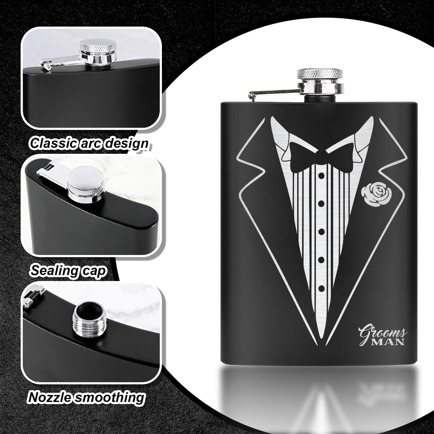 33 Pcs Groomsmen Proposal Gift - 8 Flasks 8 Funnel 8 Bottle Opener 6 Invitation Card 7 Money Clip, Groomsmen Gifts Set of 7 for Wedding