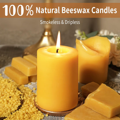 Natural Beeswax Pillar Candle, 120 Hours Long Burning Emergency Candles Unscented Pure Beeswax Pillar Candles 3x4in Dripless Bees Wax Candles for Home Paryer Parties, 2 Packs