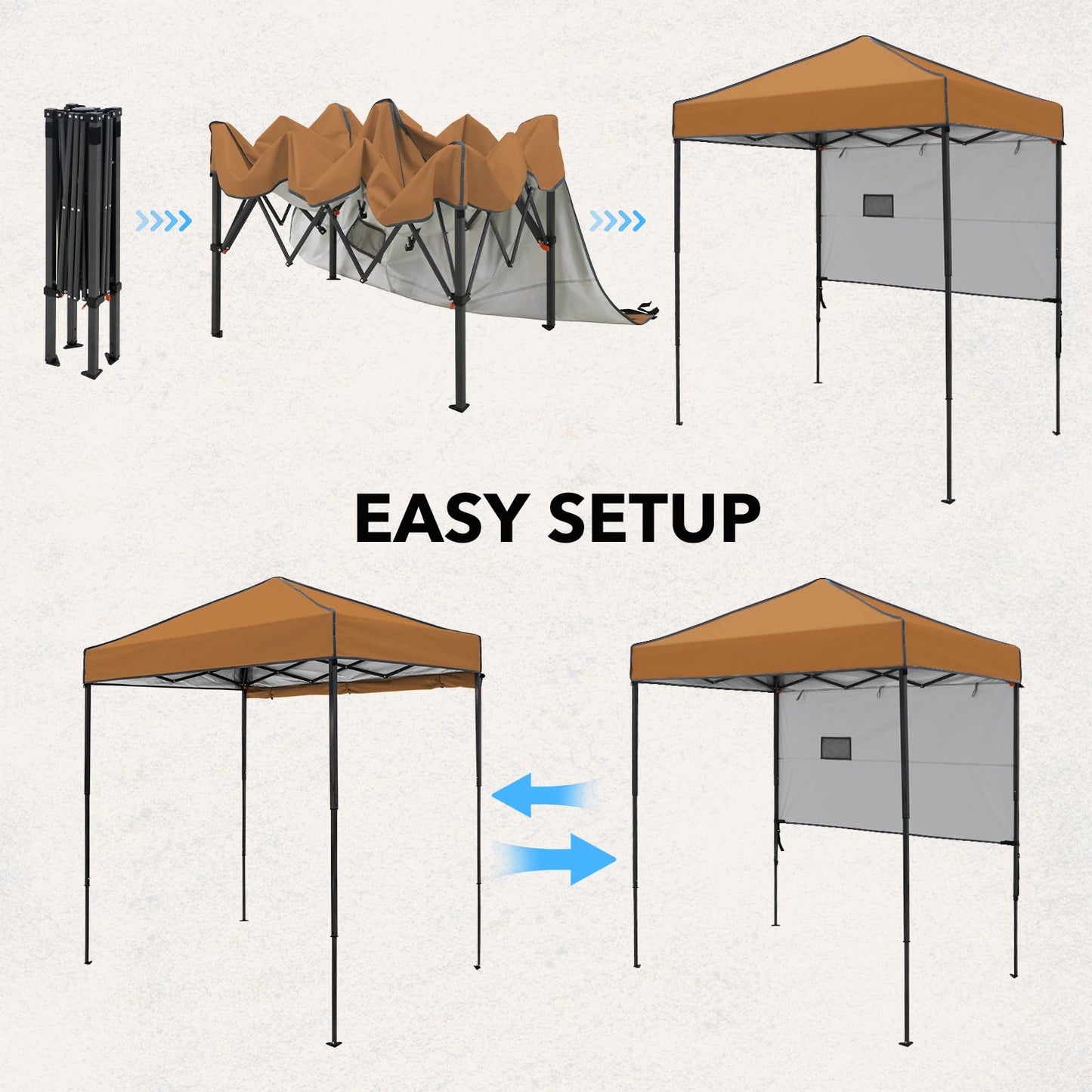INTER HUT 6x4 Pop Up Canopy Tent with Half Wall Panel, Instant Portable Beach Canopy, Outdoor Tent with Carry Bag for Camping, Sports, Tailgating, Events, Khaki