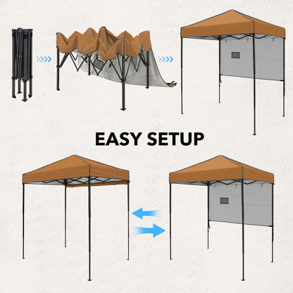 INTER HUT 6x4 Pop Up Canopy Tent with Half Wall Panel, Instant Portable Beach Canopy, Outdoor Tent with Carry Bag for Camping, Sports, Tailgating, Events, Khaki