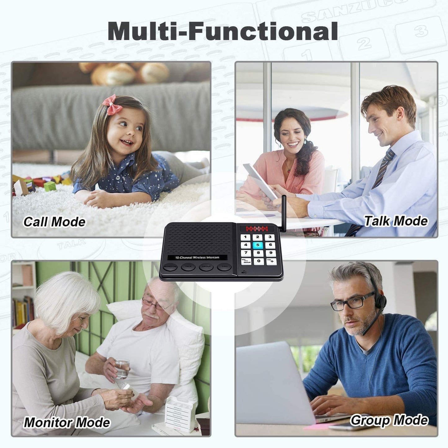 6 Pack Wireless Intercoms - Long Range 1 Mile, 10 Channel, 3 Code Room to Room Home Intercom System for Business, House, Office, Gate, Restaurant, Elderly