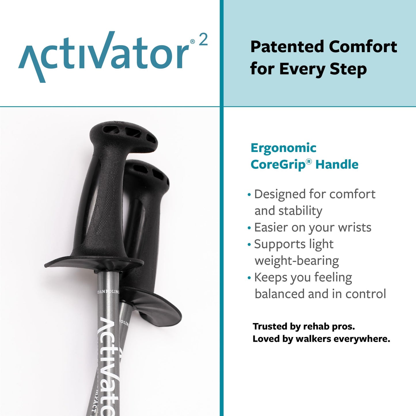 Urban Poling ACTIVATOR® 2 Walking Poles – 1 Pair – CoreGrip™ for Stability, Weight-Bearing, Recovery & Core Strength – Adjustable, Collapsible, Lightweight, Compact & Ideal for Travel or 6FT+ Users