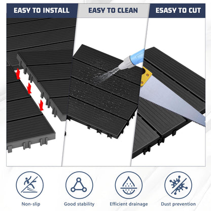 60 Pack Plastic Interlocking Deck Tiles, 60 sq. ft Patio Deck Tile, 12"x12" Indoor Outdoor Non-Slip and Waterproof Patio Floor Decking Tiles for Garden Yard Walkway Balcony Porch Poolside, Dark Gray