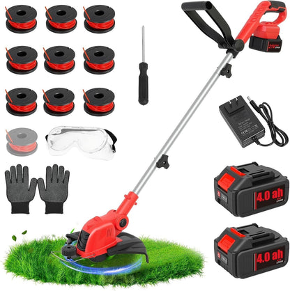 **Skiennix Cordless String Trimmer - 21V Weed Wacker with 2x4.0Ah Batteries & Fast Charger | 12" Automatic Feed**
