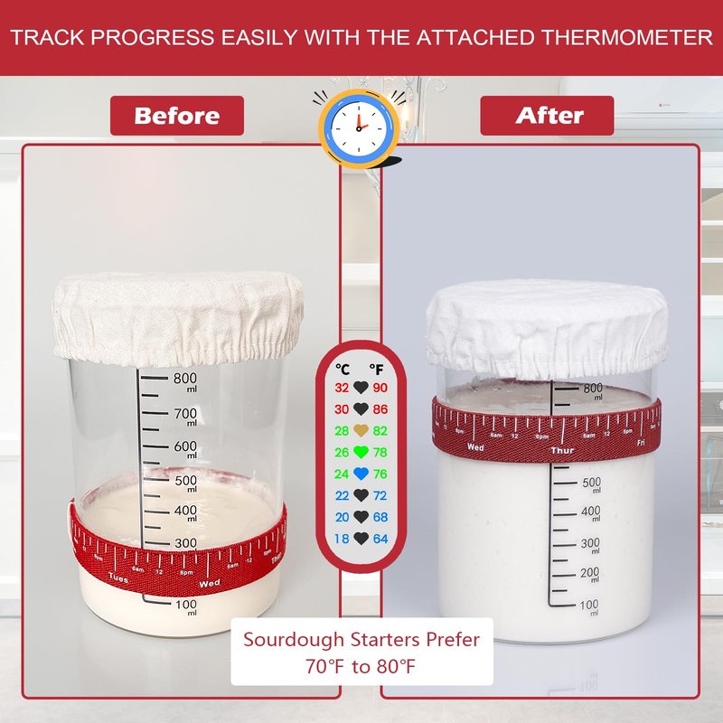 34oz Sourdough Starter Kit, Large Capacity Glass Sourdough Starter Jar, Reusable Starter Set of Sourdough Bread Baking Supplies with 6 Essential Yeast Starter Tools