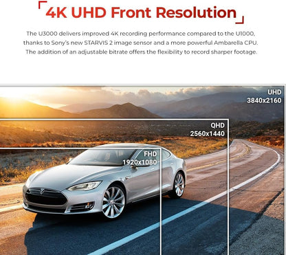 Thinkware U3000 4K Front Dash Cam with Sony STARVIS 2 Sensor, Built-in Radar Parking Mode, Super Night Vision 4.0, Dual-Band Wi-Fi, GPS, HDR, ADAS, Bluetooth, Supports Up to 512GB microSD