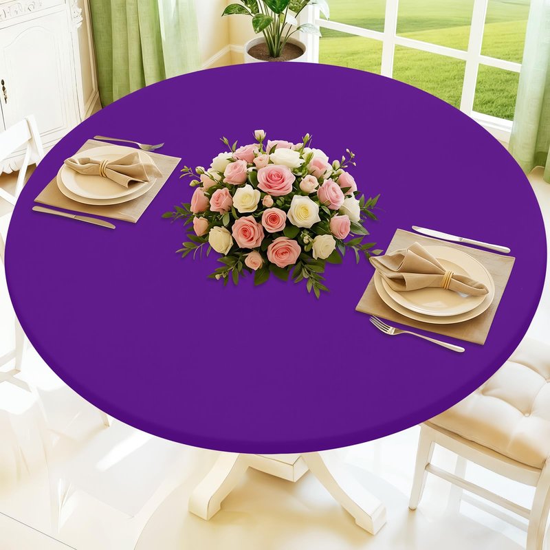Moosfor Round Spandex Tablecloth, Elastic Fitted Waterproof Tablecloths for 42"-50" Tables, Stretch Washable Picnic Table Cover for Camping, Dining, Indoor and Outdoor, Purple