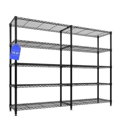 MilleLoom 5-Tier Metal Storage Shelves, Heavy Duty Wire Rack Shelving Unit for Garage Kitchen Storage, 15.7"D x 71"W x 70.5"H Adjustable Shelf for Basement & Pantry Room Organization, Easy Assembly