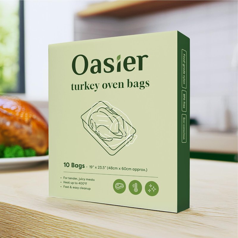 Oasier Oven Bags, Holds Up to 8 Pounds, 25 Count, Large Size 16" x 17.5", Roasting Bags for Oven Cooking & Baking, Easy Clean Lock in Flavor & Moisture