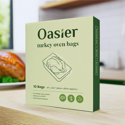 Oasier Oven Bags, Holds Up to 8 Pounds, 25 Count, Large Size 16" x 17.5", Roasting Bags for Oven Cooking & Baking, Easy Clean Lock in Flavor & Moisture