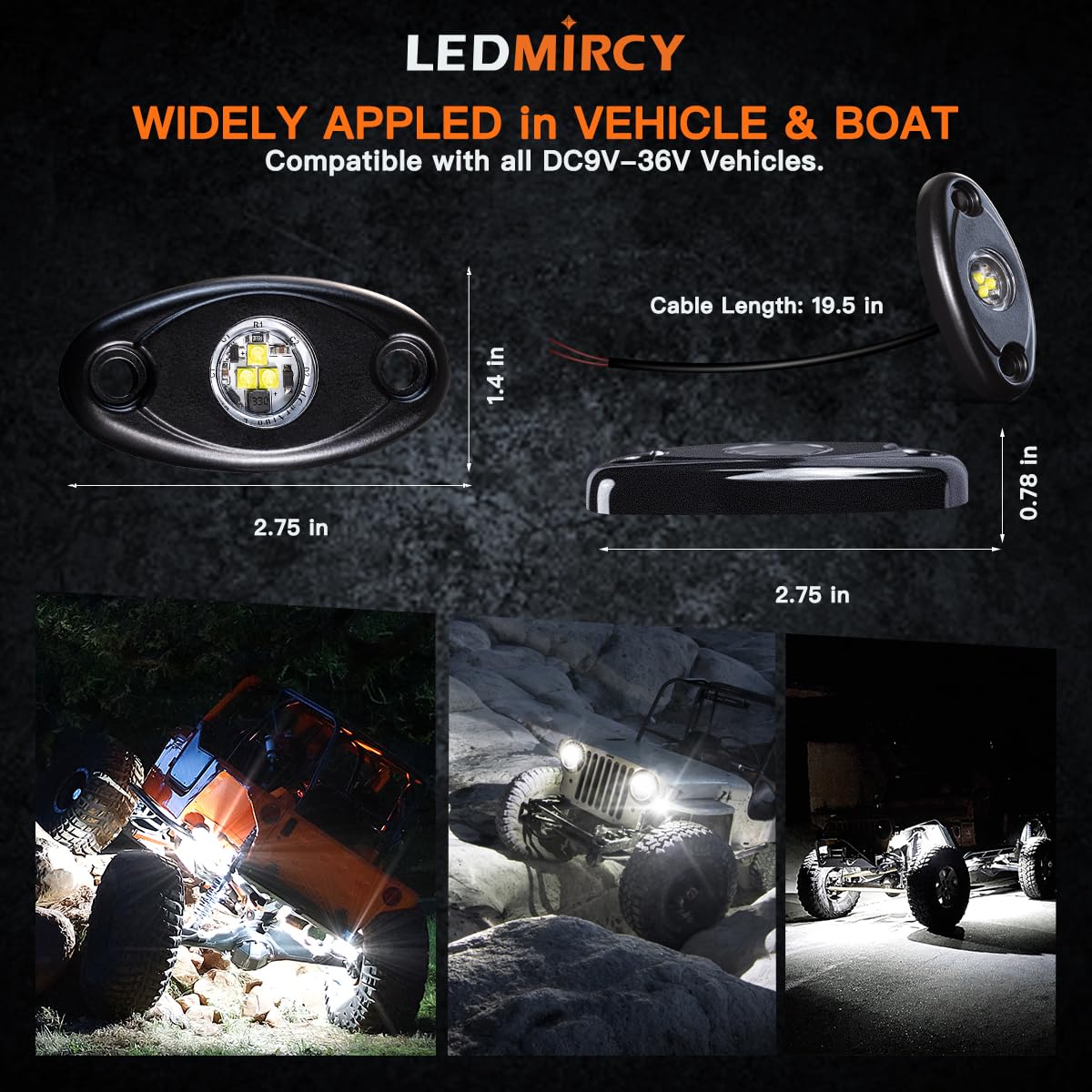 White Rock Lights,LEDMIRCY High Power Underbody Pure White LED Rock Lights for UTV Trucks Off Road RZR Auto Car Boat ATV SUV Waterproof High Power Neon Trail Rig Light Shockproof Pack of 20