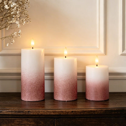 AFINETH Flameless Pillar Candles with Remote, Real Wax Flickering Battery Operated Candles, Brick Red Gradient LED Decorative Candles for Home Decor, Table, Fireplace Mantle, Set of 3