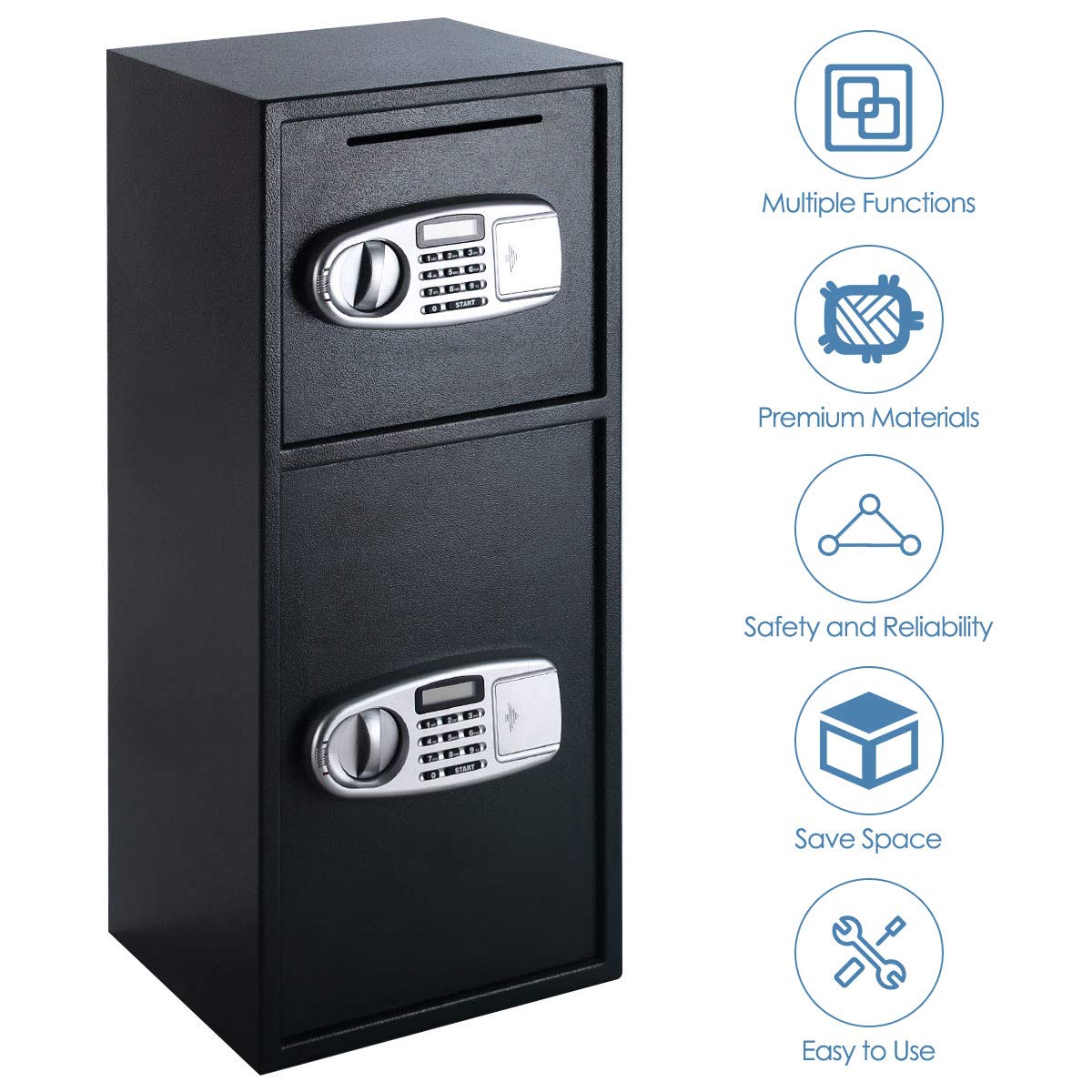 GLACER Safe Box, Digital Double Door Safe Box with Emergency Keys, Digital Keypad with Clear Display, Depository Drop Safes, Home Office Security Lock Digital Safe for Cash, Gun, Jewelry