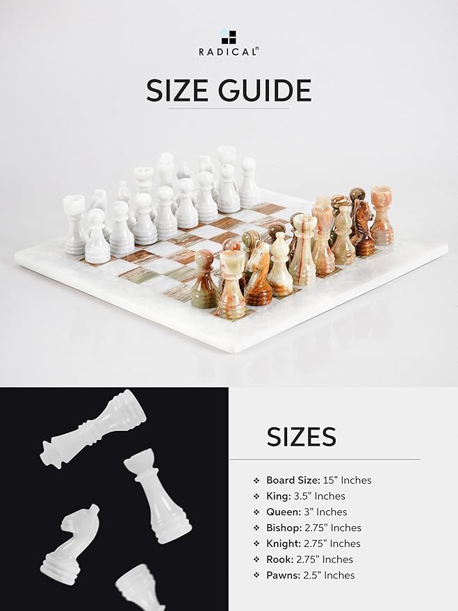 Radicaln Marble Chess Set 15 Inches White and Green with Storage Box Handmade Luxury Board Games for Adults Ideal Marble Chess Board Game Set &amp Chess Pieces