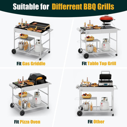 Shintenchi Pizza Oven Cart Table with Topping Station and Wheels, Outdoor Tabletop Grill Table Stand, Movable Food Prep Workcart Fits for Ninja Blackstone Woodfire Grill
