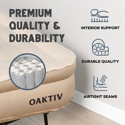 Oaktiv Twin Air Mattress with Frame, Self Inflating/Deflating Bed for Adults - PeakRest Blow Up Bed, Camping Cot with Mattress - Portable with Travel Rolling Case on Wheels