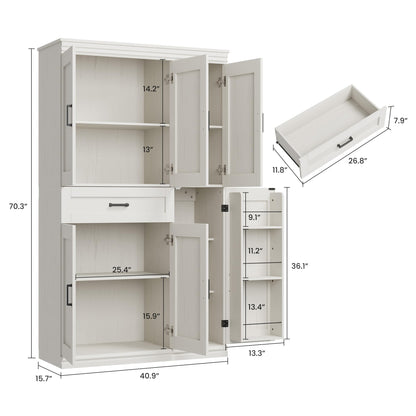 Garvee 70" Tall Kitchen Pantry Storage Cabinet, Modern Kitchen Hutch Cabinet with Doors and Shelves, Freestanding Food Pantry with Large Storage Drawer for Dining Room and Household Organization