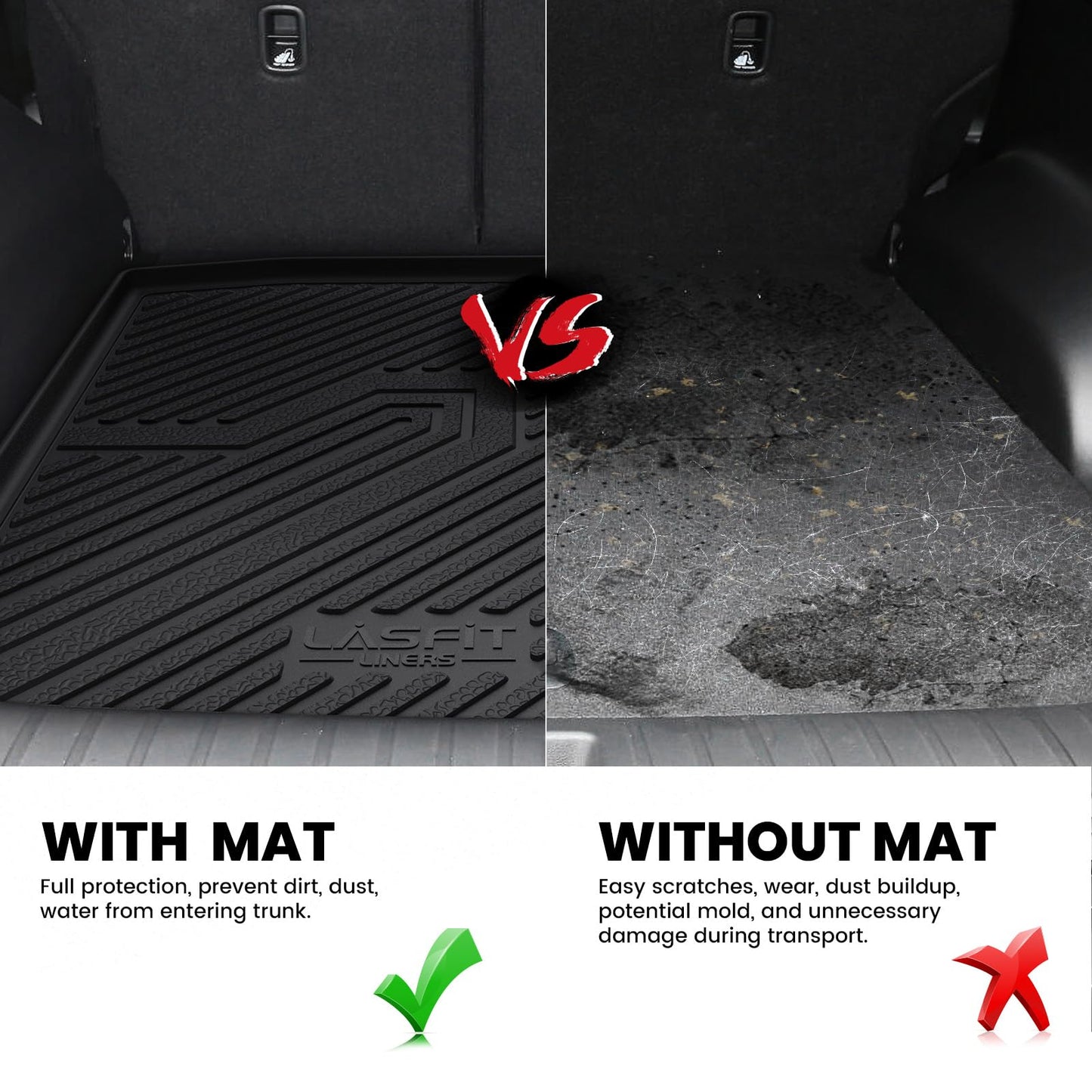 LASFIT Cargo Mat for Honda CR-V 2017-2022 (Tray in Lower Position), Custom Fit Trunk Mat, Raised Edge All Weather Protection, Kid & Pet Friendly, Easy Clean for Family Use, Black (Not for Hybrid)