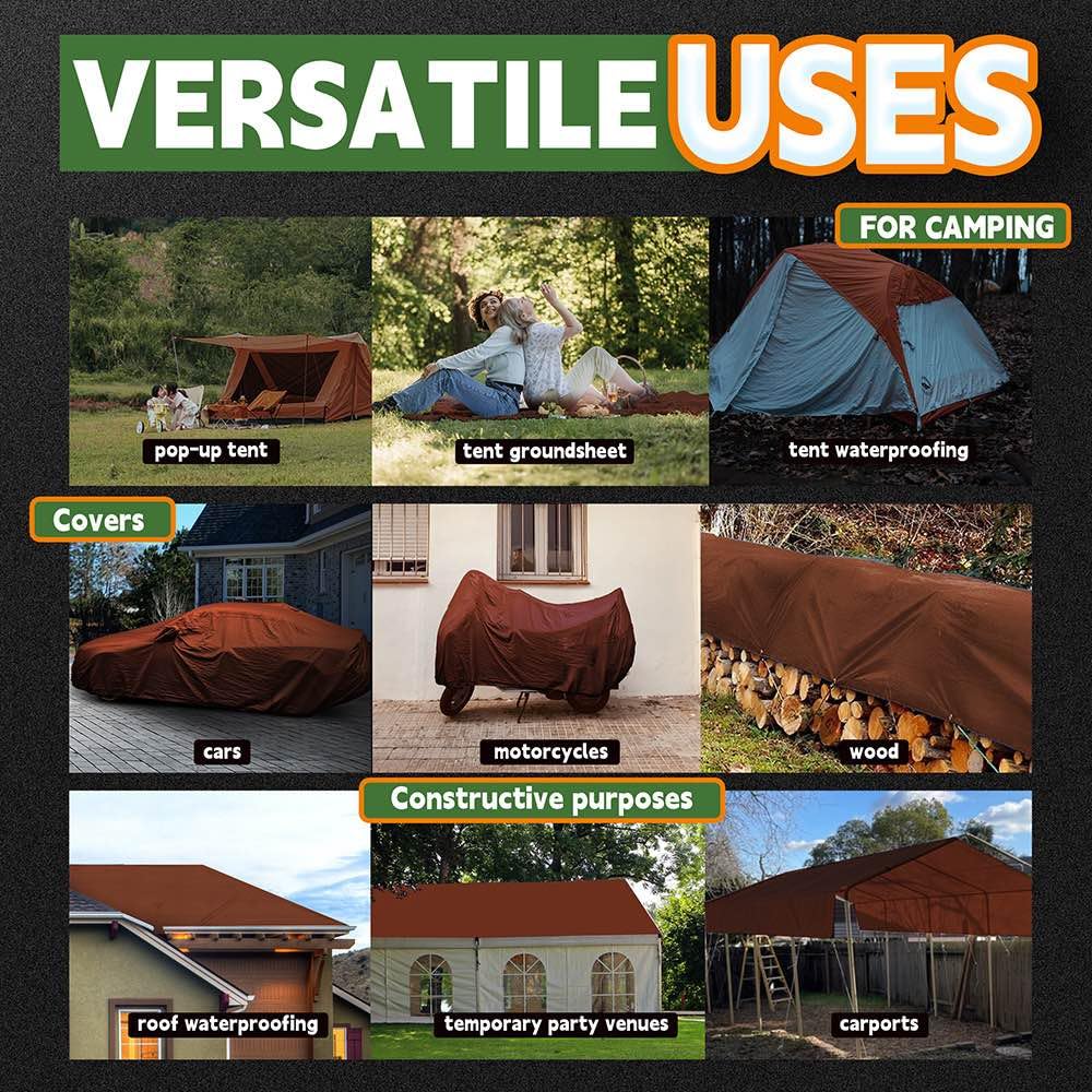 RAINDEWAY 20x40 Feet Super Heavy Duty 18 Mil Brown Poly Tarp Cover, UV Resistant, Weatherproof, Multipurpose Waterproof Poly Tarp with Grommets and Reinforced Edges