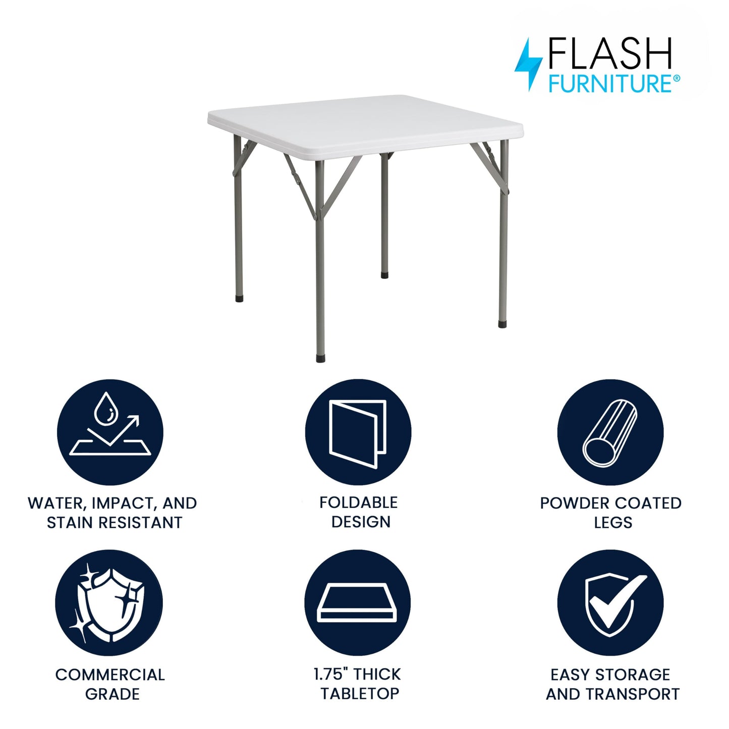 Flash Furniture Square Plastic Folding Event Tables, Set of 12, Granite White
