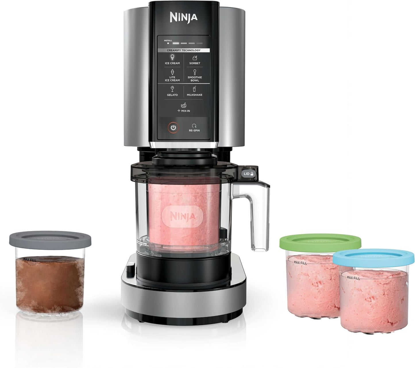 Ninja CREAMi Ice Cream Maker Bundle - Includes 4 Tubs for Gelato, Milkshakes & More | 7 One-Touch Programs | Compact Silver Design