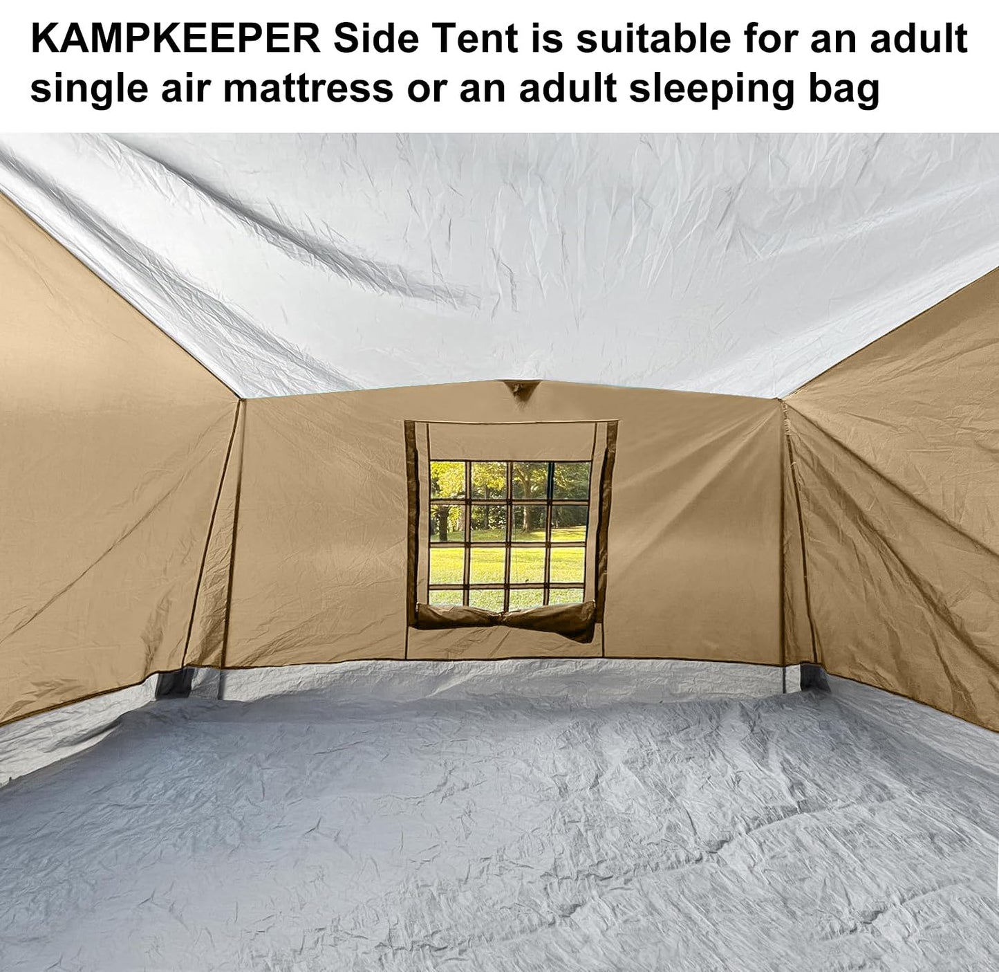 KAMPKEEPER Side Tent,Camping Tent for 10' x 10' Pop Up Canopy, Easy Set Up Gazebo,Compatible with 10' Wide Canopy Tents (Khaki)
