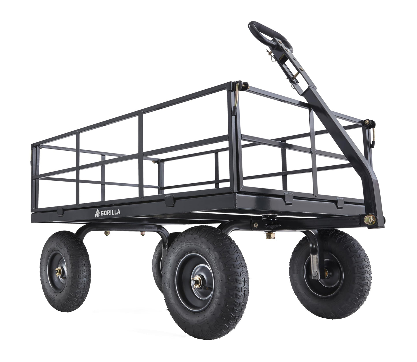 Gorilla Carts Steel Utility Cart, 9 Cu Ft Bed, 1200 lb Load Capacity, Black – Towable Heavy-Duty Outdoor Hauling Wagon with Removable Side Panels for Yard, Lawn, Garden or Landscaping