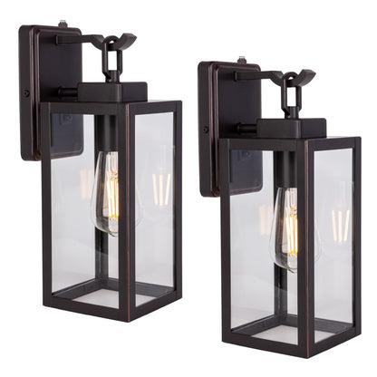 LIT-PaTH Outdoor Wall Lantern Sconce, Dusk to Dawn, Anti-Rust Metal, Glass Shade, 2-Pack, Oil Rubbed Bronze, E26 Base, Max 60W