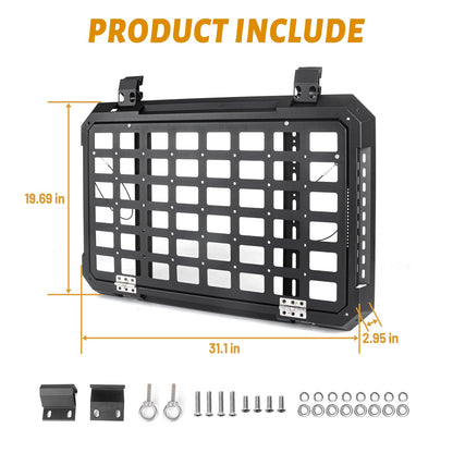 Multifunctional Rear Window Storage Table Molle Panel Kit for 2018-2024 Jeep Wrangler JL & JLU 4 doors Hardtop, Openable Design Tactical Molle Platform for Tools