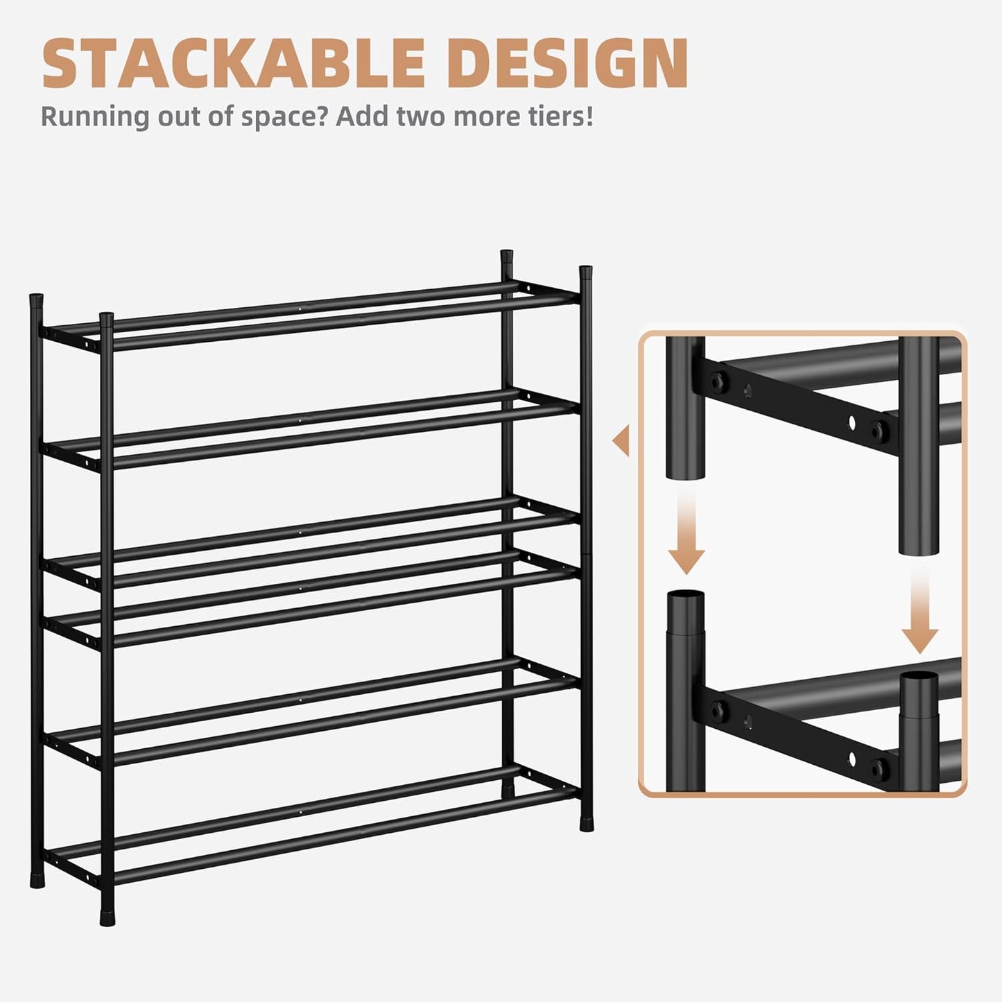Storage Maniac Expandable Shoe Rack - Adjustable 3-Tier Metal Organizer for 18 Pairs | Perfect for Closet & Entryway