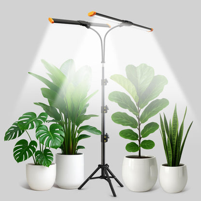 Plant Grow Light with Stand,Super Bright 6000K White Full Spectrum Floor Growing Lamp with Rotatable Dual Light Head & Height Adjustable 17-62" for Indoor Tall Plants, Dimmable & Auto Timer 4/8/12H