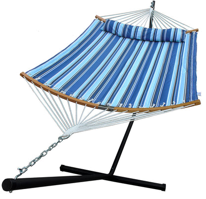 GardenLux Hammock with 12.8 Feet Stand & Curved Bamboo Spreader Bar Double Hammocks 2 Person Heavy Duty Max 450lbs Capacity, Catalina Beach
