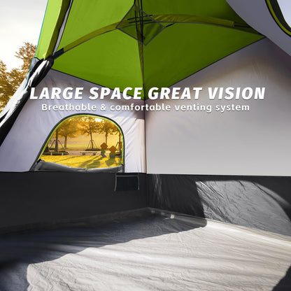 UNP 4-Person Tent, Portable Cabin Tent, Camping Tent 4-Person Easy Set Up, Waterproof with Top Rainfly for Outdoor Camping/Hiking (Fluorescent Green)