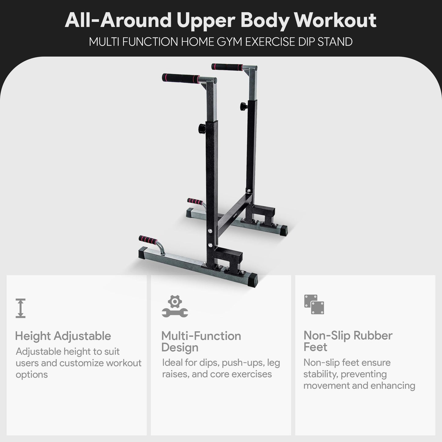 BalanceFrom Steel Frame Dip Station with Adjustable Height, 500 Pound Weight Capacity – Upper Body Workout Home Gym Equipment for Triceps, Push & Pull Ups, Leg Raises, and Bench Press