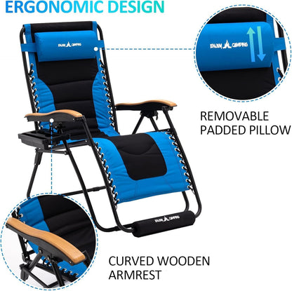 Amopatio Padded Oversized Zero Gravity Chair Set of 2 with Cup Holder, 30" Wide Folding Reclining Camping Lounge Chairs with Headrest/Footrest for Indoor and Outdoor, Support 400LBS,Blue