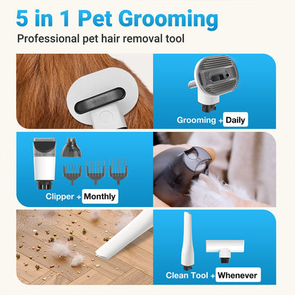petaboo Cordless Dog Grooming Vacuum, Pet Grooming Kit with Clippers Nail Grinder,Low Noise,Dog Vacuum for Shedding Grooming for Home Outdoor Car (Black5-IN-1)